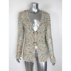 BCBG MaxAzria Sweater Cardigan Wooden Petal Button M Boho Chic
